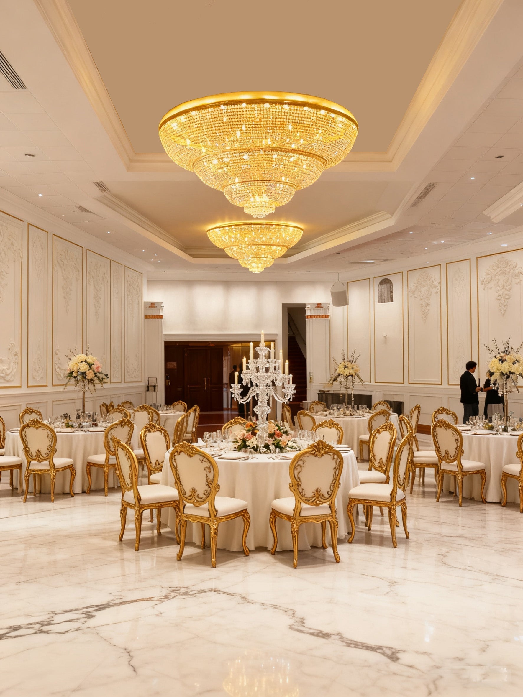 72'' Round Big Flush Mounted Gold Crystal Chandelier for Banquet Hall-Briglighting