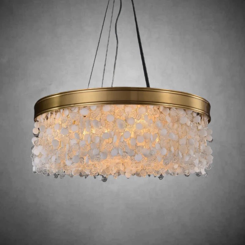 White Leaves Brass Framework Round Chandelier - Briglighting