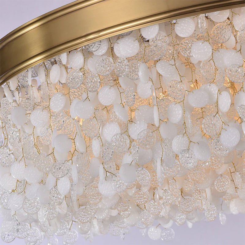 White Leaves Brass Framework Round Chandelier - Briglighting