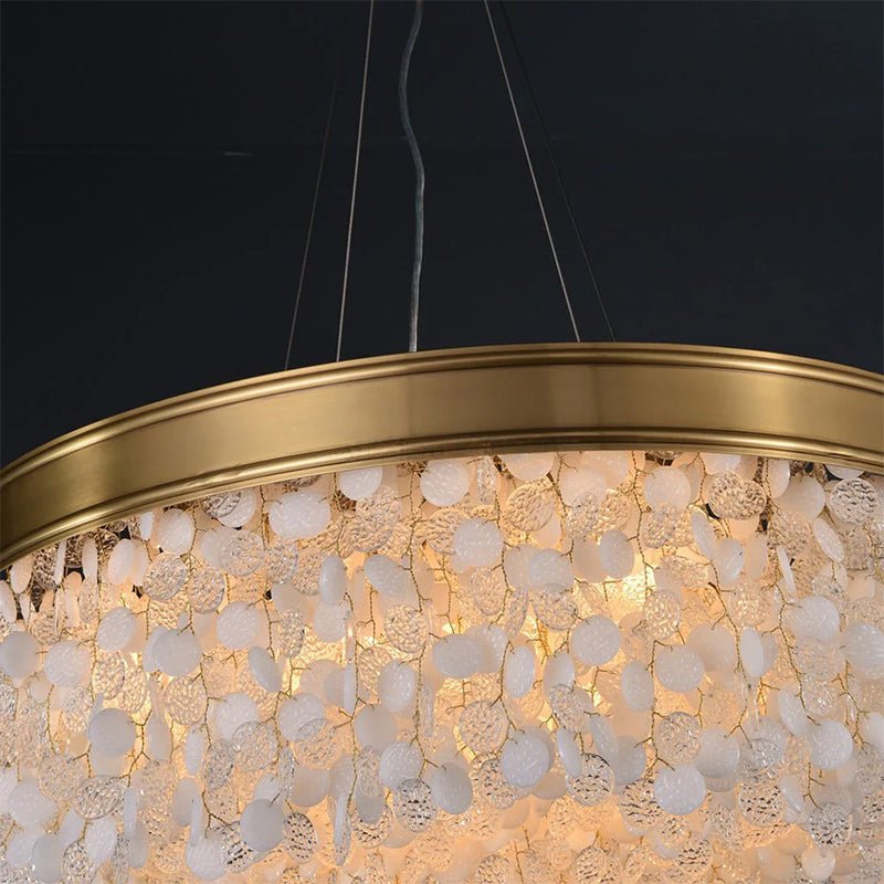 White Leaves Brass Framework Round Chandelier - Briglighting
