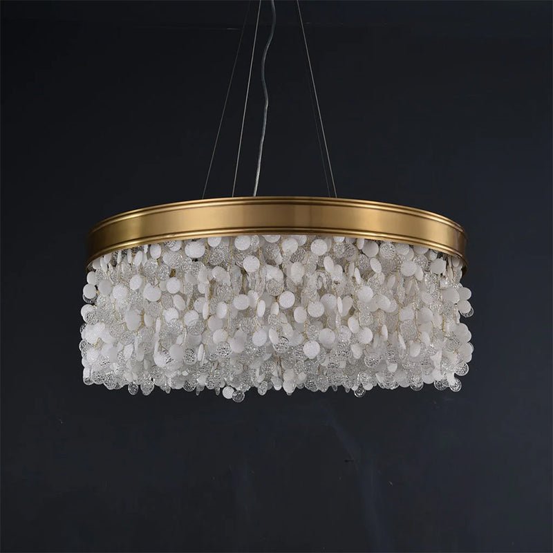 White Leaves Brass Framework Round Chandelier - Briglighting
