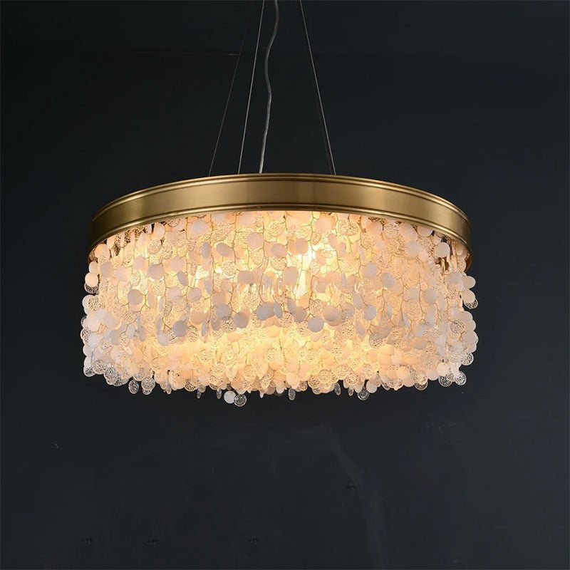 White Leaves Brass Framework Round Chandelier - Briglighting