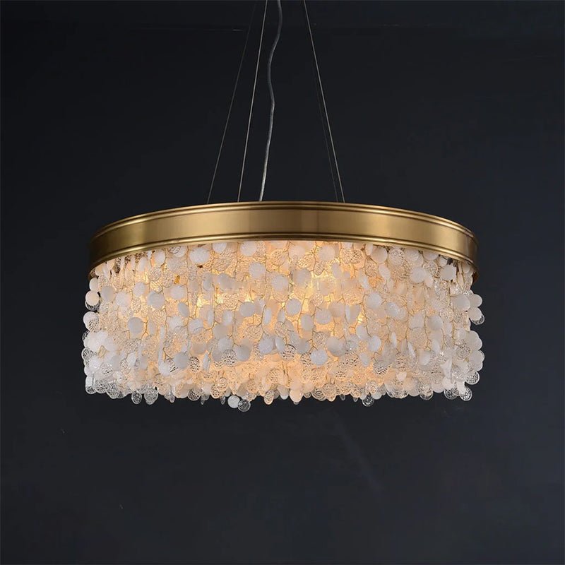 White Leaves Brass Framework Round Chandelier - Briglighting
