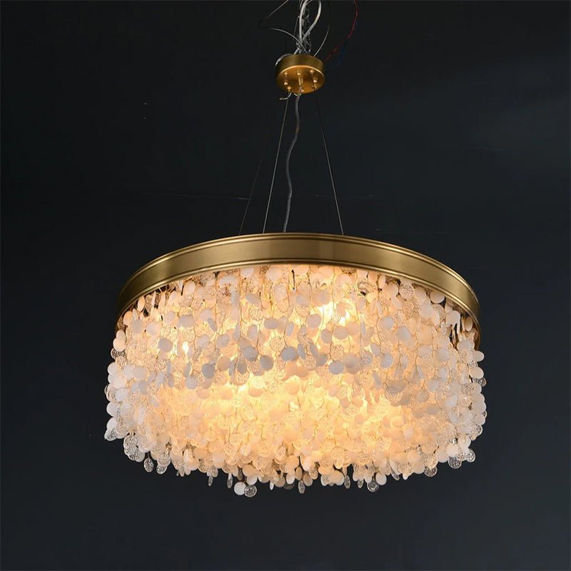 White Leaves Brass Framework Round Chandelier - Briglighting